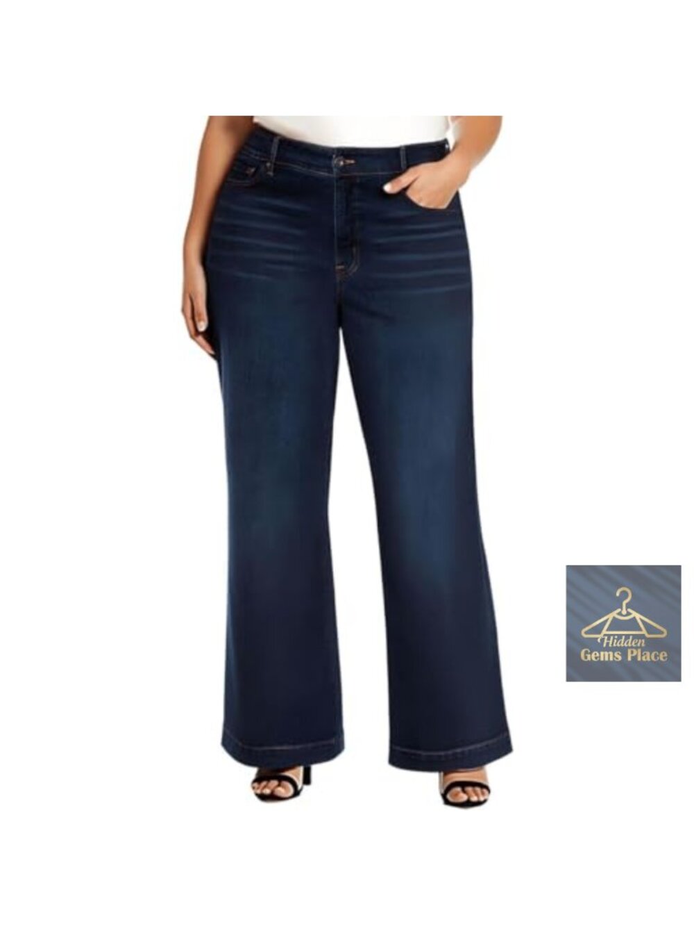 High Rise Trouser Wide Leg Jeans Plus Size 34 Stretch Cotton